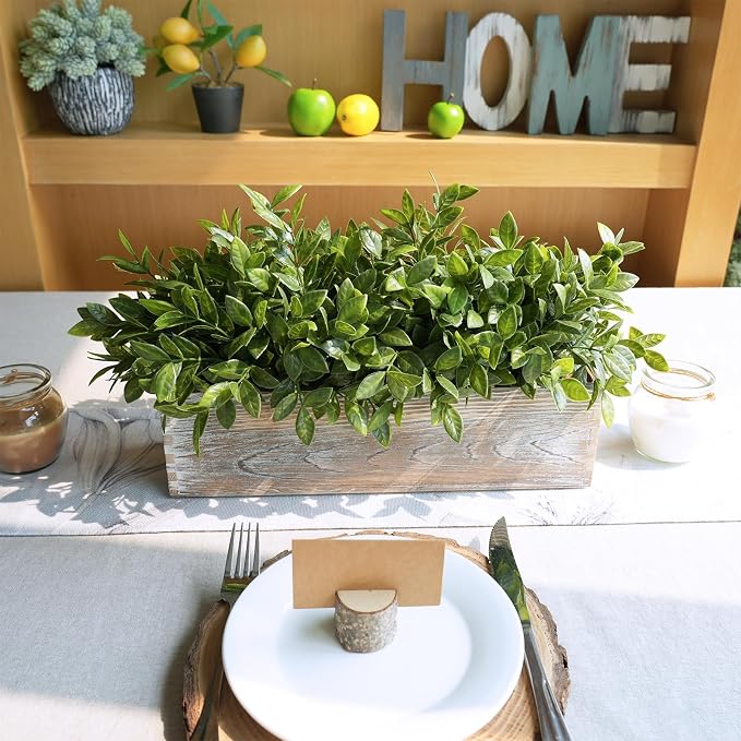 Winlyn 14" Faux Boxwood Plant in Rectangular Wood Planter Box Rustic Greenery - Image 8