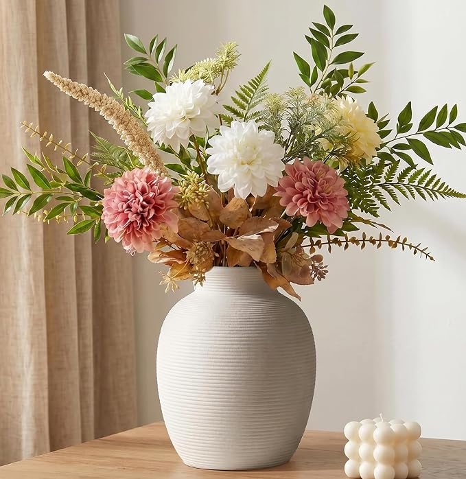 White Ceramic Vase for Flowers, 8in Waterproof Pottery Ceramic Vases | Flower - Image 8
