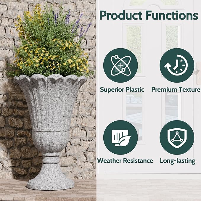 Tall Plastic Urn Planters and Pedestal - Image 5