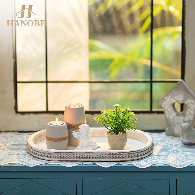Hanobe 15" White Oval Decorative Trays - Image 8