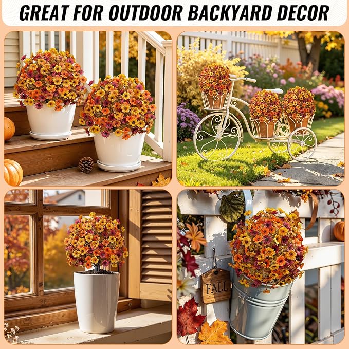 Alupssuc 2Pcs Artificial Fall Topiary Ball Flowers - Image 3