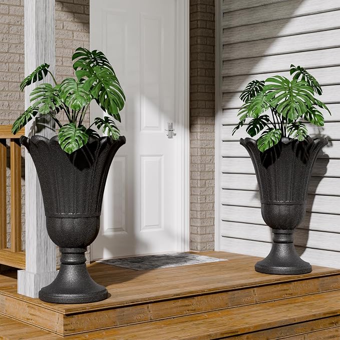 Tall Plastic Urn Planters and Pedestal - Image 7