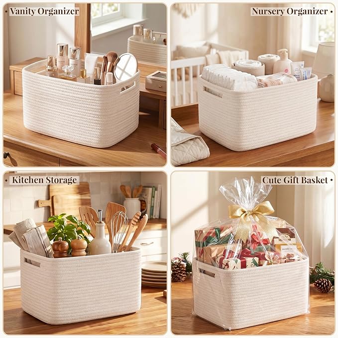 OIASKET 4Packs Natural Cotton Rope Storage Baskets - Image 8