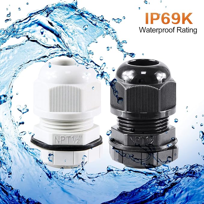 XHF 2 Pcs 1" IP68 Strain Relief Nylon Cord Grip Waterproof NPT Cable Glands - Image 6