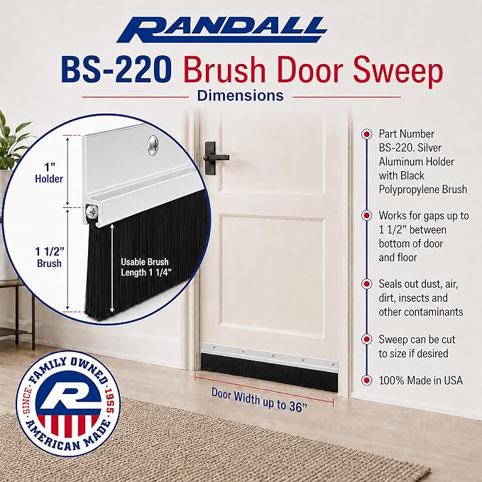 Aluminum Brush Door Sweep for Bottom of Door Exterior, 36 Inch, Metal Door - Image 2