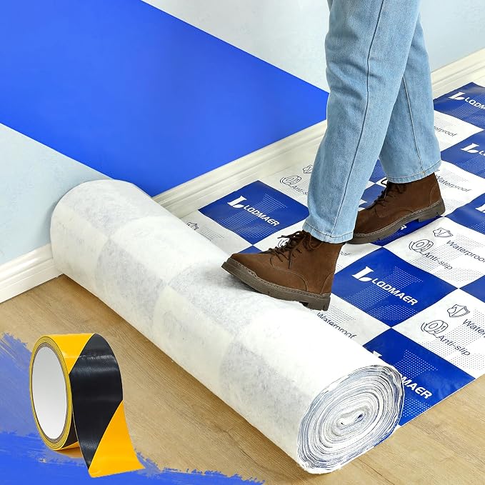 40inx100ft Heavy Duty Floor Protection Film, Reusable Cover Blue White by LQDMAER