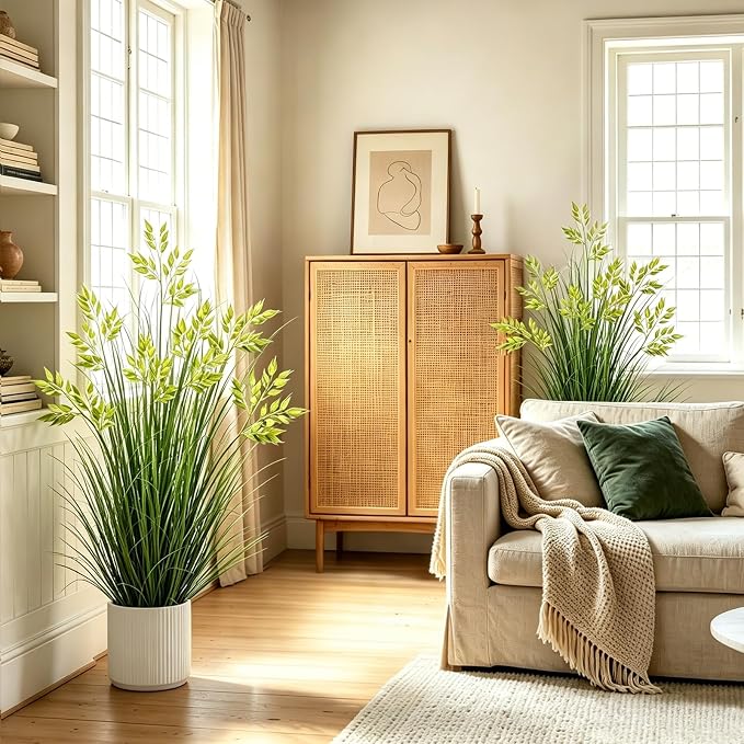 2 Pcs 4FT Tall Artificial Grass Plants Potted Fake Greenery Floor Plants | Faux - Image 5
