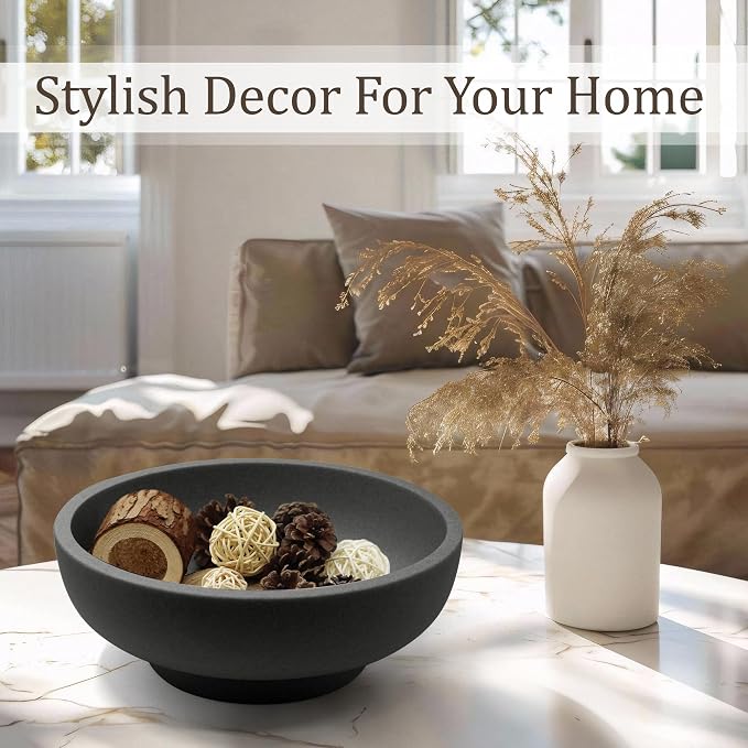 LIN CHUAN Decorative Bowl, Large Fruit Bowl, Artificial Stone Black | Fruit Bowl - Image 3