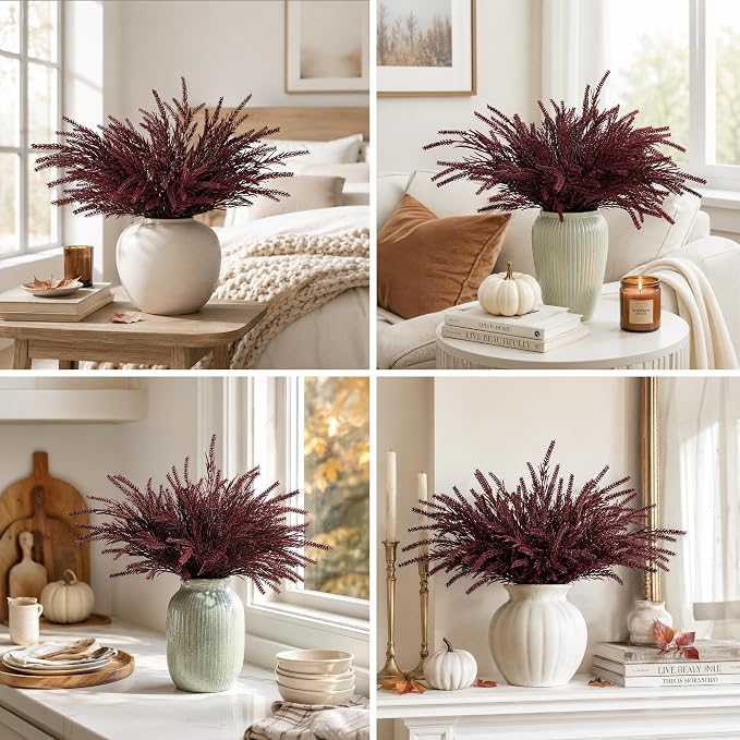 Artificial Faux Outdoor Plants for Fall Autumn Decor, 10 Bundles Burgundy Fake - Image 4