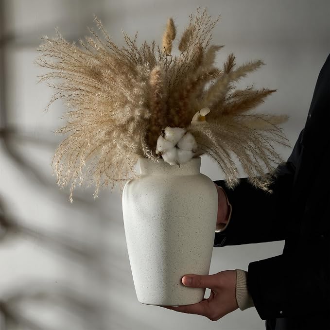 9.5 Inch Ceramic Flower Vase, Modern Farmhouse Rustic Home Decor, Dining Table - Image 6