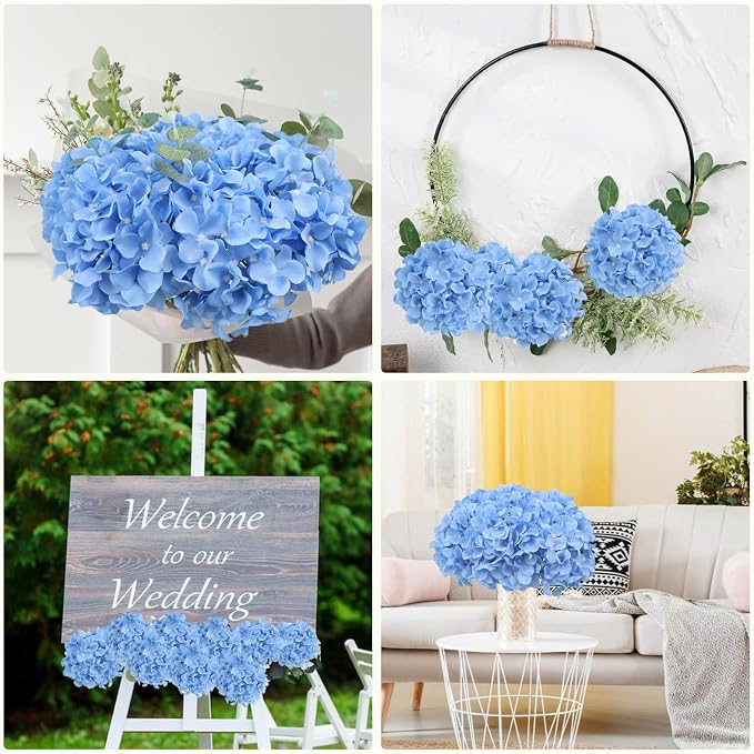 AVIVIHO 10pcs Fake Flowers Blue Hydrangea Artificial Flowers Bulk Silk Flowers - Image 4