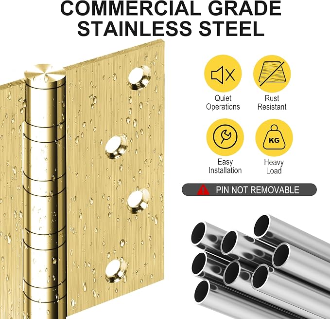 6 Pack 4 Inch Heavy Duty Door Hinges, Stainless Steel, Square and 5/8'' Radius - Image 3