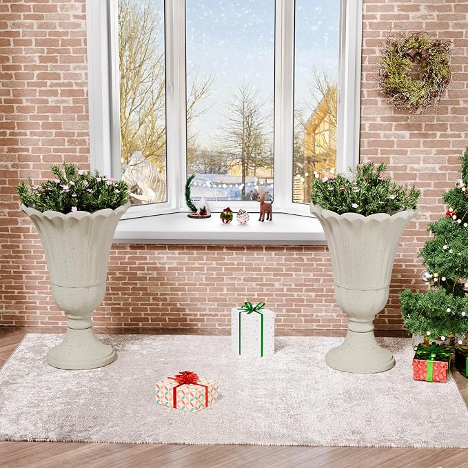Tall Plastic Urn Planters and Pedestal - Image 9