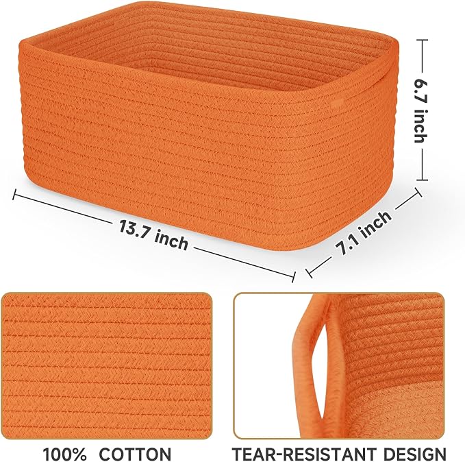3 Pack Storage Baskets for Organizing, 13.7×9.5×6.3", Cotton Rope Basket for - Image 3