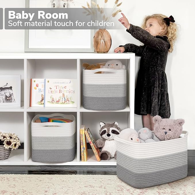 Goodpick Woven Storage Basket for Shelves, Gradient Gray | Stylish Gift Basket - Image 3