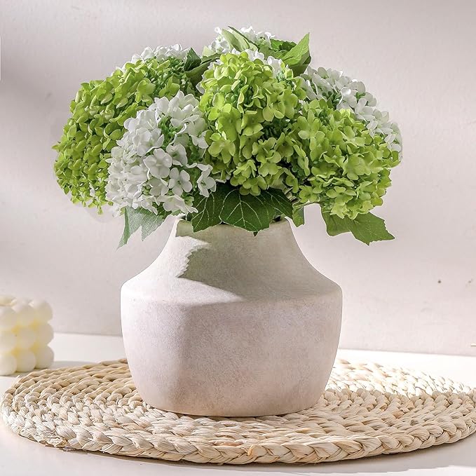 Mitt&Ditt Ceramic Flower Vase, 5.3 inch Off-White Farmhouse Rustic Vase by MittDitt