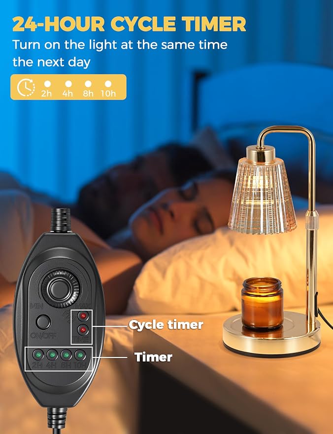 Gold Candle Warmer Lamp with 24h Cycle Timer, Dimmable Wax Melt Warmer | Gold - Image 4