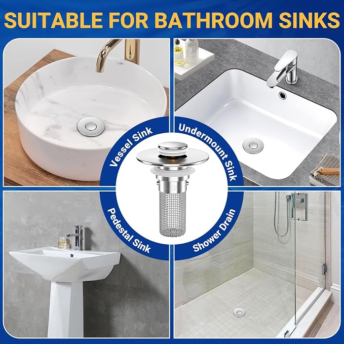 2PCS Bathroom Sink Stopper Strainer, Pop-Up Bathroom Sink Drain Strainer - Image 9
