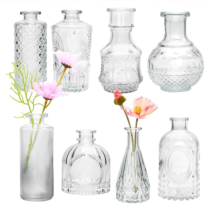 Clear Flower Vase Set, Glass Bud Vase in Bulk Set of 8 | Artistic and Cultural by Brajttt