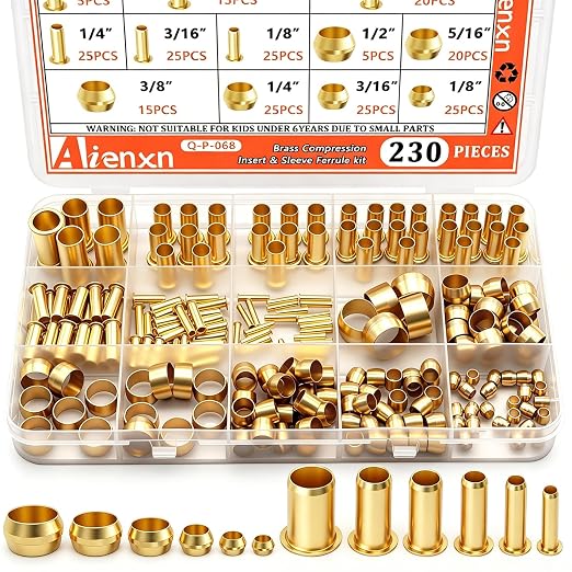 230PCS 6 Sizes Brass Compression Fittings Assortment kit- 1/2", 1/8" Insert by Aienxn
