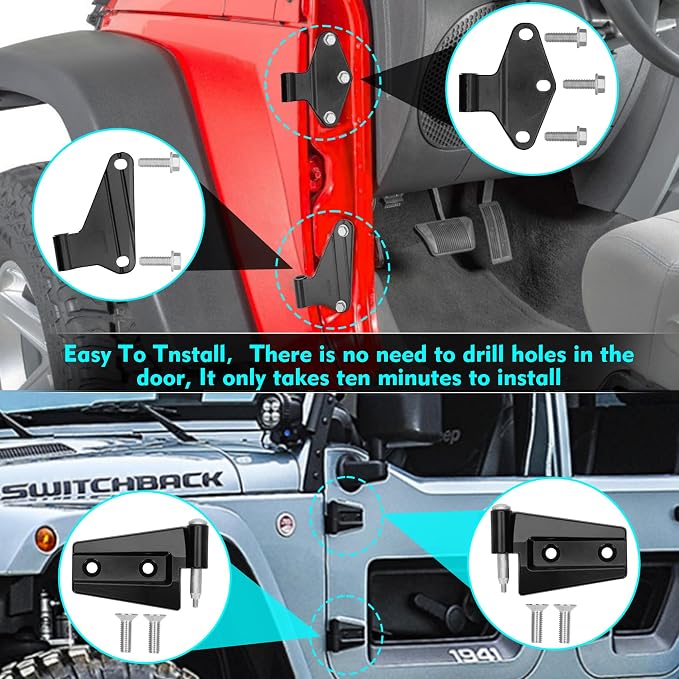 4 Door Hinge Assembly Kit for 2007-2018 Jeep Wrangler JK & JKU Unlimited | - Image 6