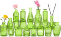 Green Glass Bud Vase Set, Mini Single Vintage Style by QLOFEI