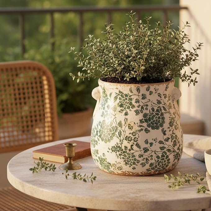 Tuscan Ceramic Planters & Kitchen Utensil Holder, 6.68" Vintage Plant Pots | - Image 4