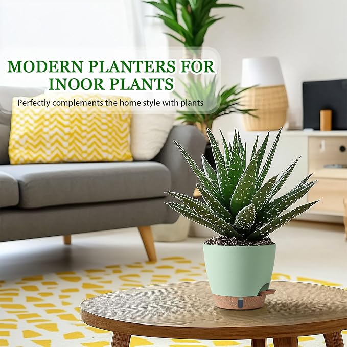 2 Pack 8 Inch Pots for Plants Indoor, Plastic Self Watering Planters | Drainage - Image 2