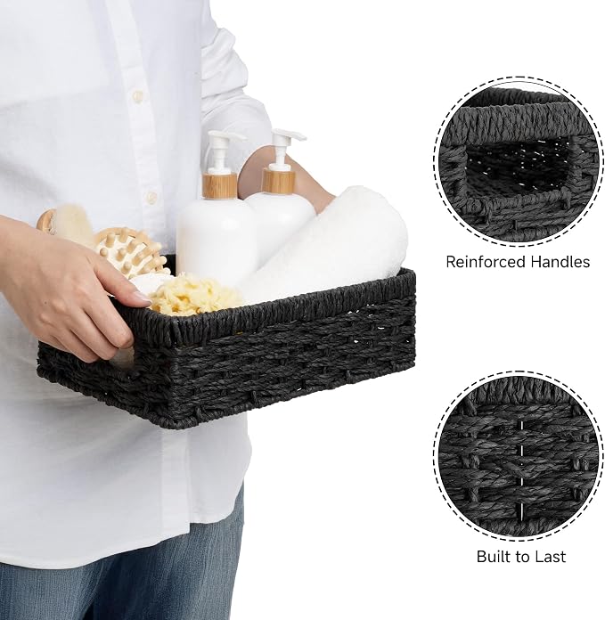 StorageWorks Wicker Baskets for Organizing, Paper Rope Black Baskets, Woven - Image 4