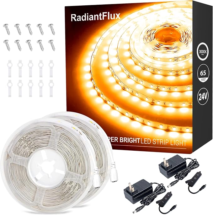 RadiantFlux Warm White LED Strip Lights, 2 Sets 65ft Flexible Ambient Lighting by RadiantFlux