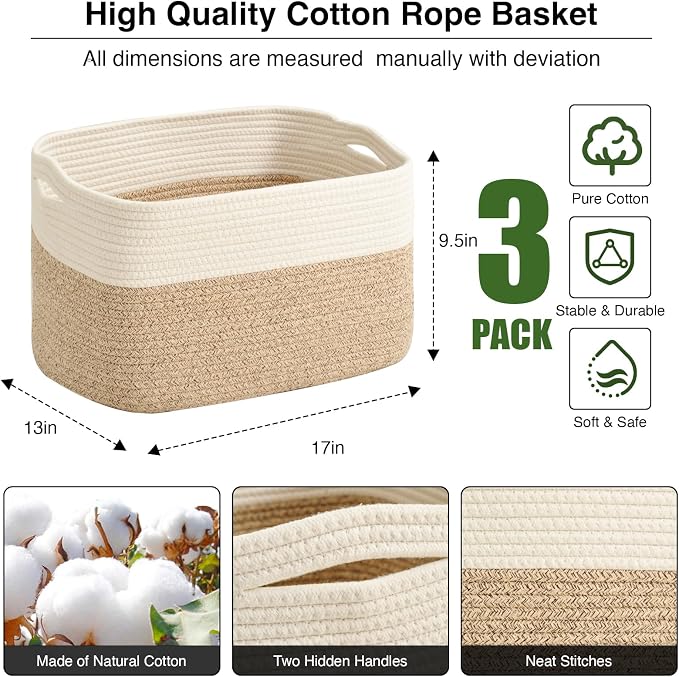 ICERZCZ Large Storage Baskets for Organizing Shelves, Woven Cotton Rope Bins - Image 3