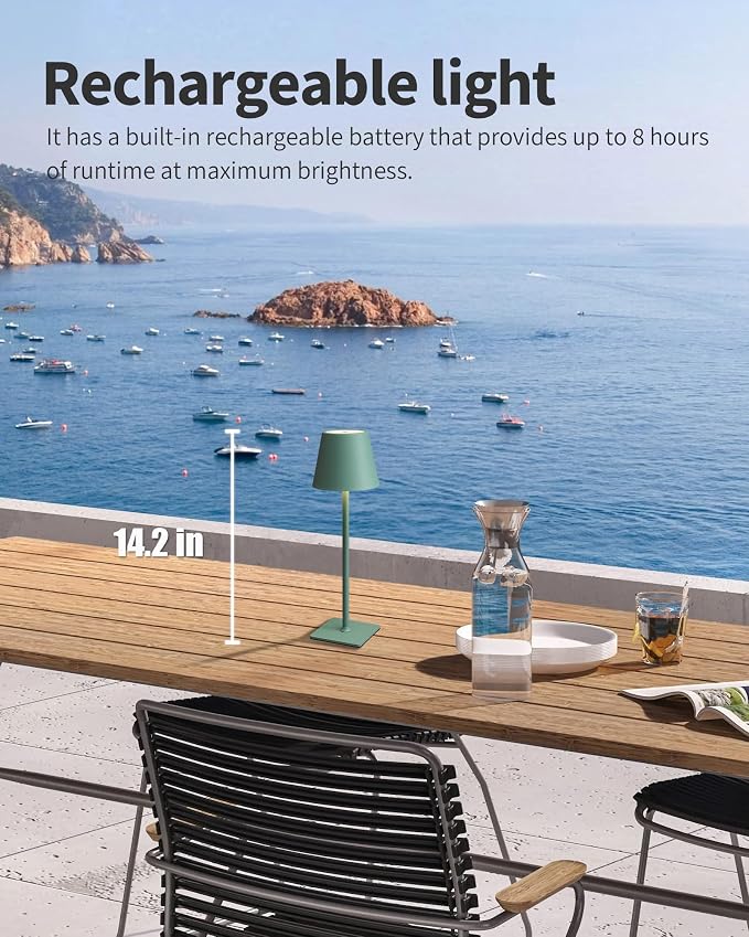 KDG 2 Pack Cordless Green Table Lamps, Rechargeable Portable LED Desk Lamps | - Image 2