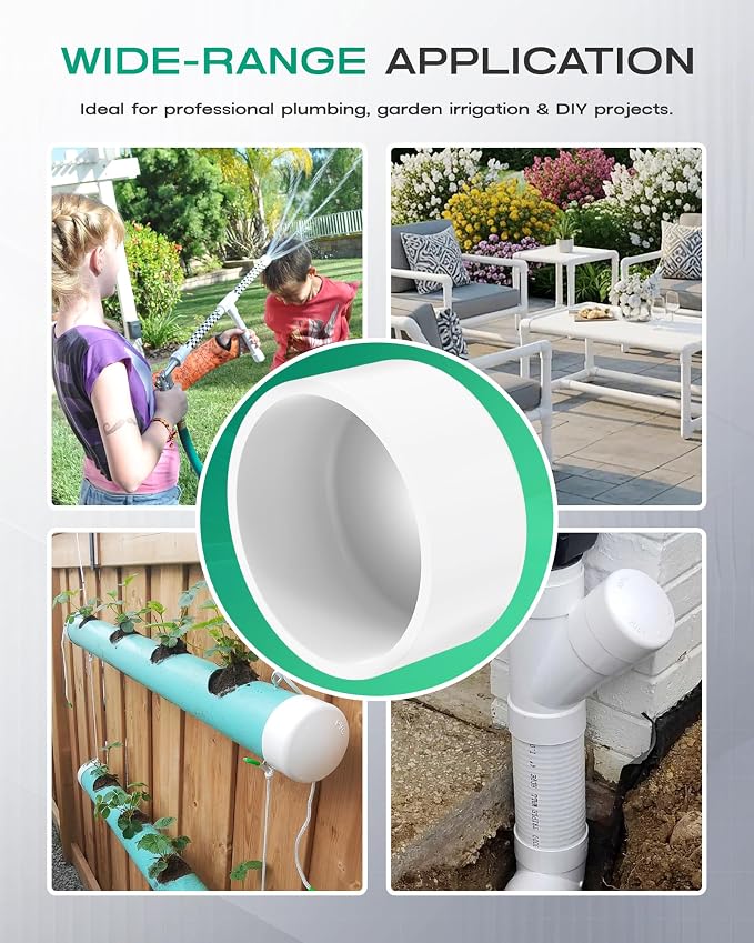 4 Inch PVC Cap, Fits Standard SCH40 4" PVC Pipe Fittings, Garden & Furniture - Image 7