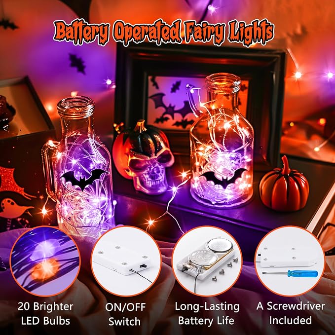 Brightown 12 Pack Purple Orange Fairy Lights Battery Operated String Lights - - Image 4