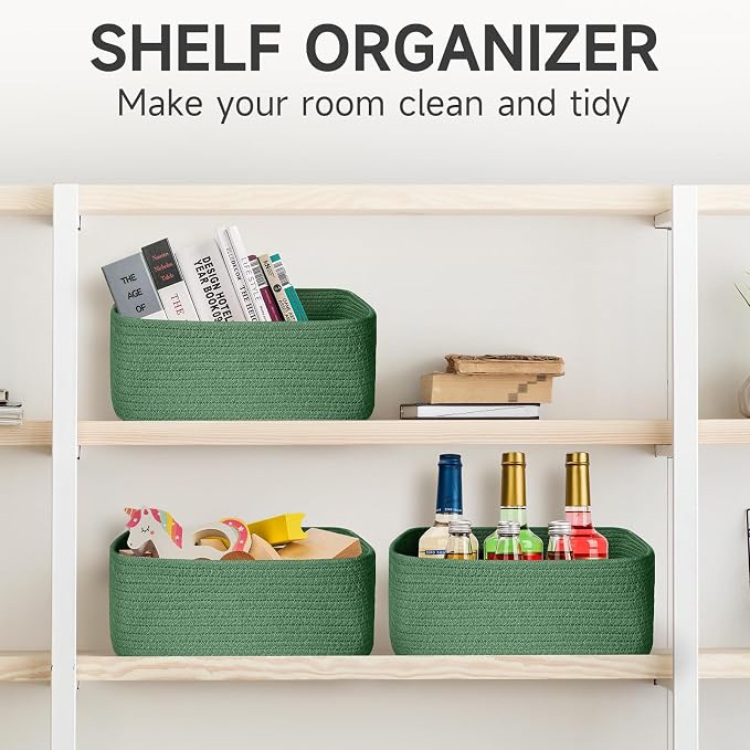 3 Pack Small Storage Baskets for Organizing, 11.8×7.8×5.1", Cotton Rope Basket - Image 9