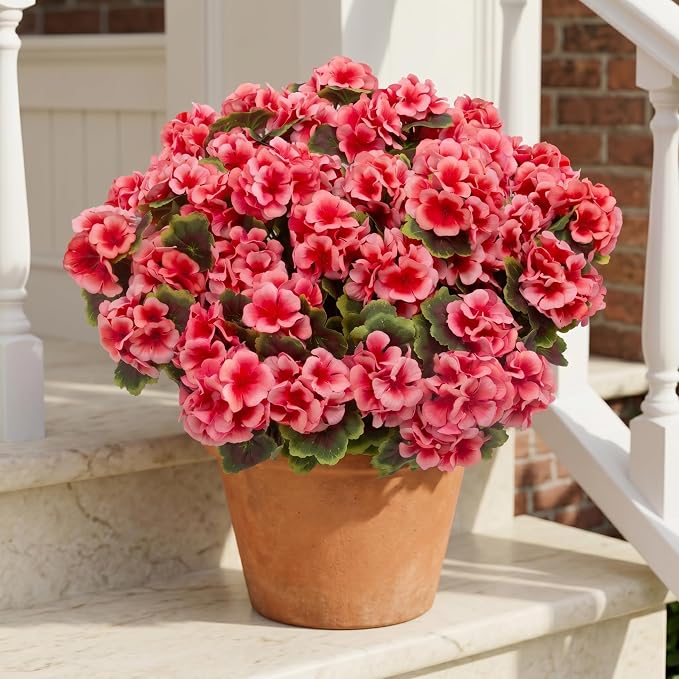 lovemoon 16 Pcs Artificial Geranium Plant Realistic Silk Flowers - Image 8