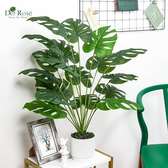 Der Rose 28" Fake Plants Large Artificial Monstera Faux Potted Plants Indoor - Image 5