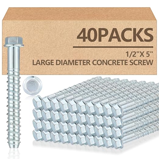 Tandefio 40 Pack 1/2" X 5" Concrete Anchors and Screw Kits Galvanized | Large by Tandefio
