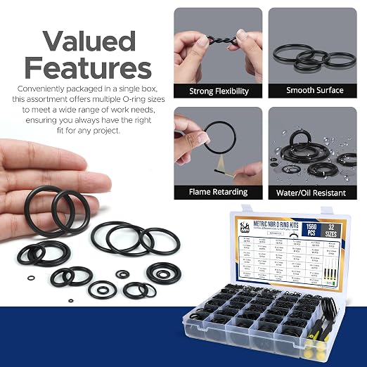 O Ring Kit - 1560 Pcs 32 Size - Nitrile Rubber O Rings Assortment Kit + 4 Hook - Image 4