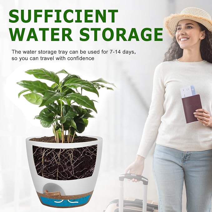 QRRICA Plant Pots 10/9/8/7.5/7 Inch Self Watering Pots, Plastic Flower Pots - Image 5