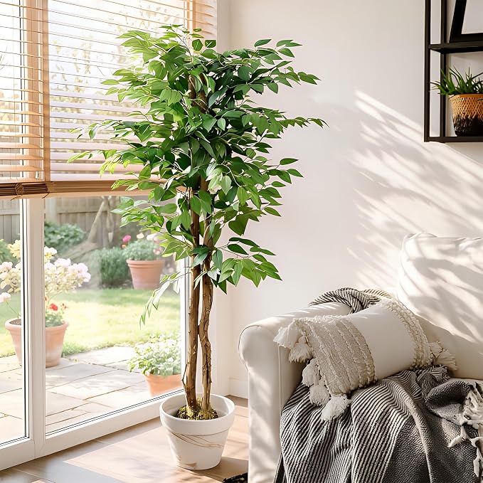 VECELO Ficus Tree Artificial 6 Feet, Tall Faux Tree in Pot, Fake Floor Plant by VECELO