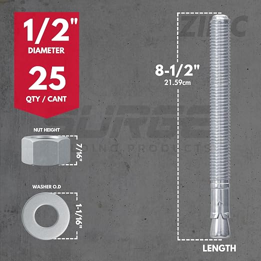 1/2" x 8-1/2" Zinc-Plated Wedge Anchors - Image 2