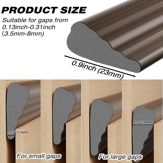 118" Wedge Weather Stripping for Draft Blocking, Foam Door Seal | Brown - Image 2