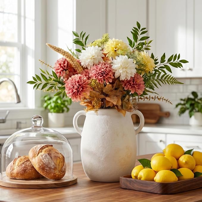Ceramic Flower Vase with Handle, 7.9in Waterproof Farmhouse Table Rustic Vases - Image 8
