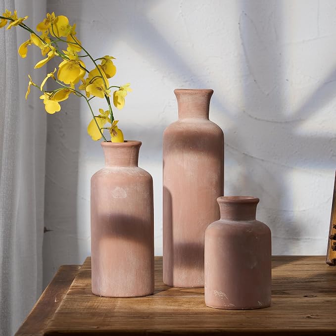 LUKA Ceramic Rustic Farmhouse Vase Set of 3, Terracotta Vases - Image 5