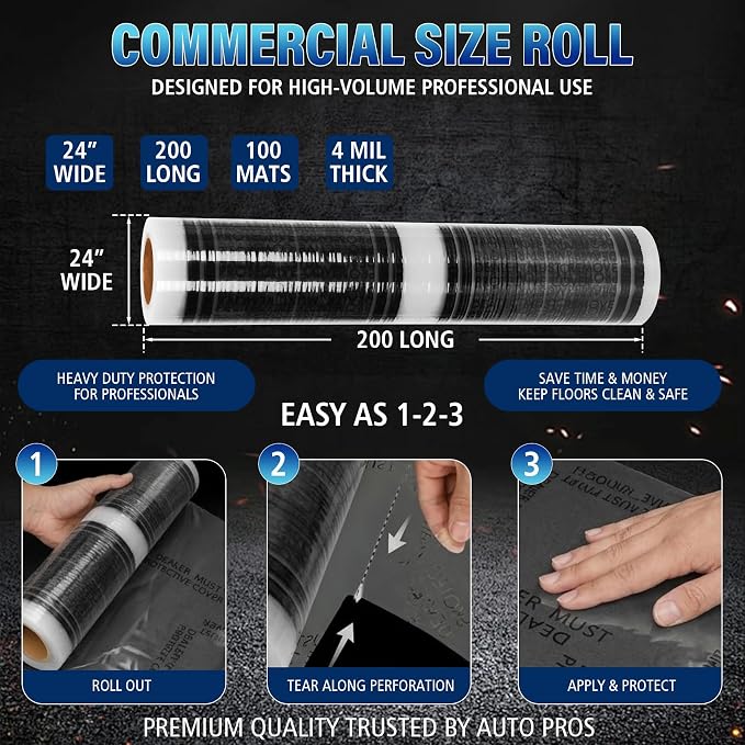 Auto Adhesive Plastic Floor Mat Roll, 4 Mil, 100 Mats - Image 4