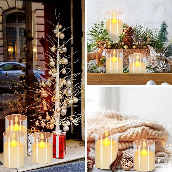 wemarry Flameless Candles 4" 5" 6" Acrylic Glass Pillars 3" Diameter Battery - Image 5
