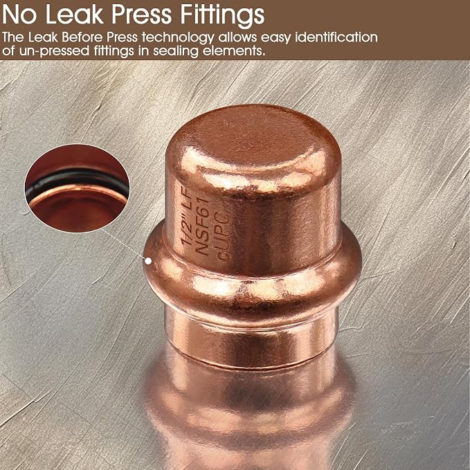 Copper Press Fittings 12pk, 1/2" Copper Press Cap - Image 4