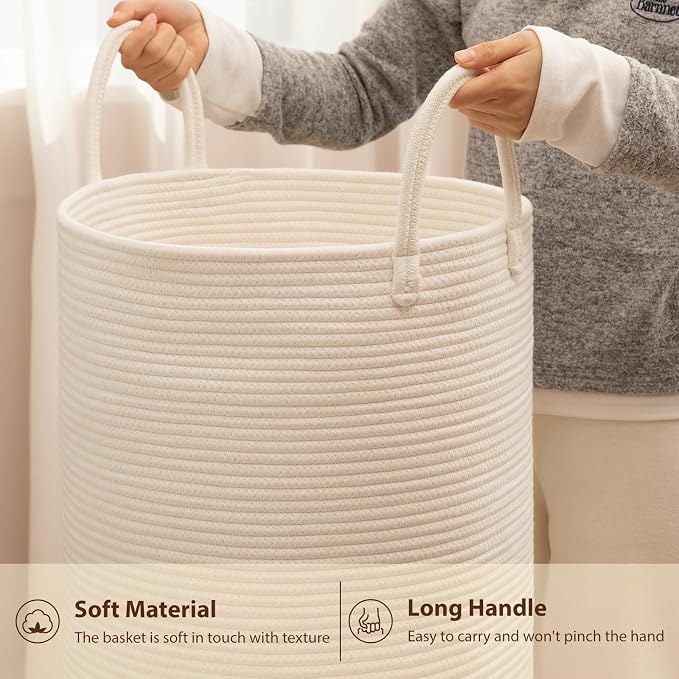 OIAHOMY 60L Nursery Hamper Laundry Basket Laundry Hamper White | collapsible - Image 6