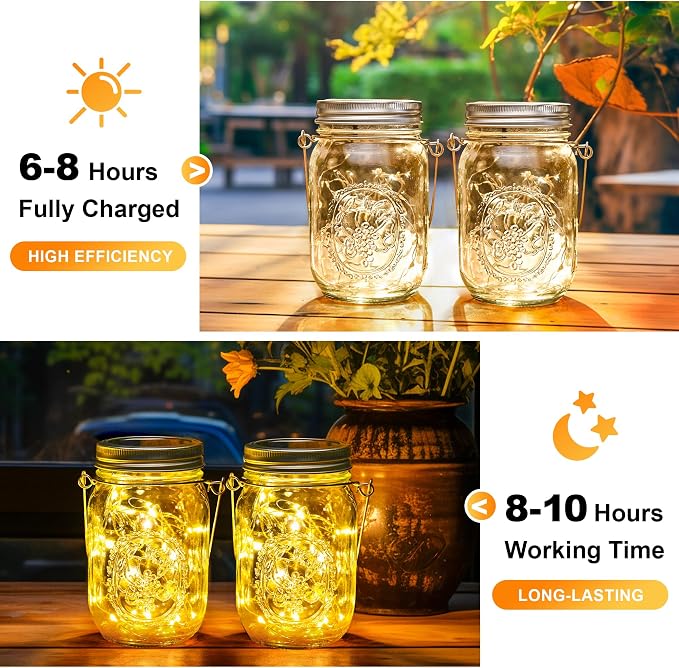 GIGALUMI Solar Mason Jar Lights, 12 Pack 30 Led String Fairy Lights | Garden - Image 5